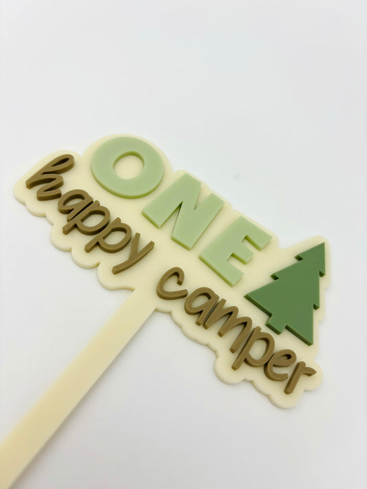 One Happy Camper acrylic cake topper