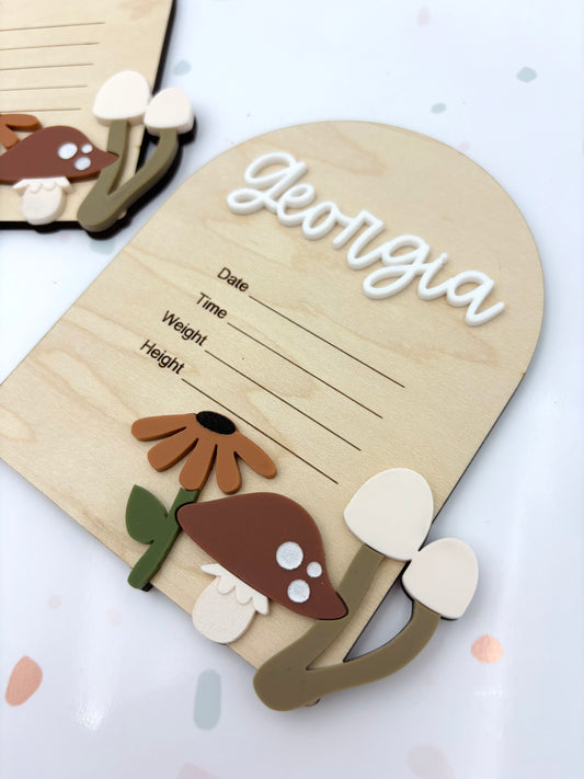 Woodland Mushroom Birth Announcement