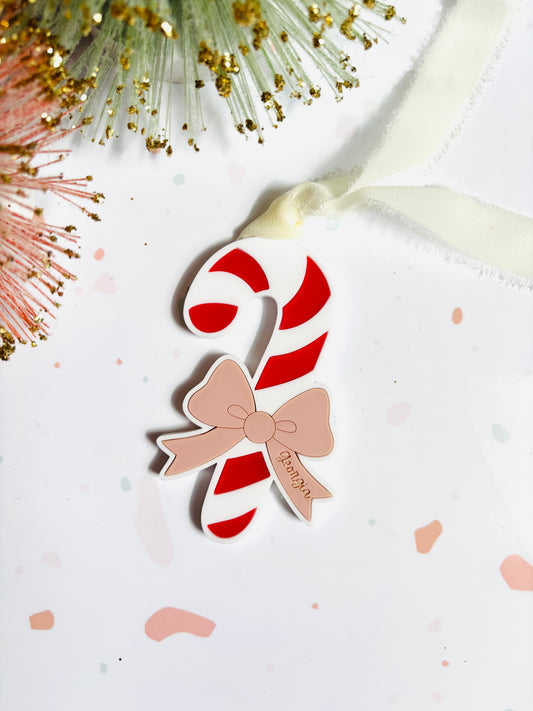 Candy Cane with Bow Christmas Ornament or Stocking tag