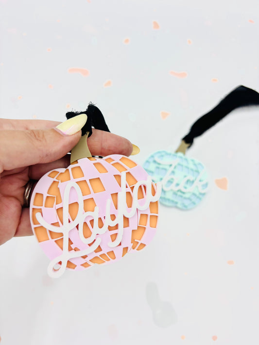 Halloween disco pumpkin bag tags