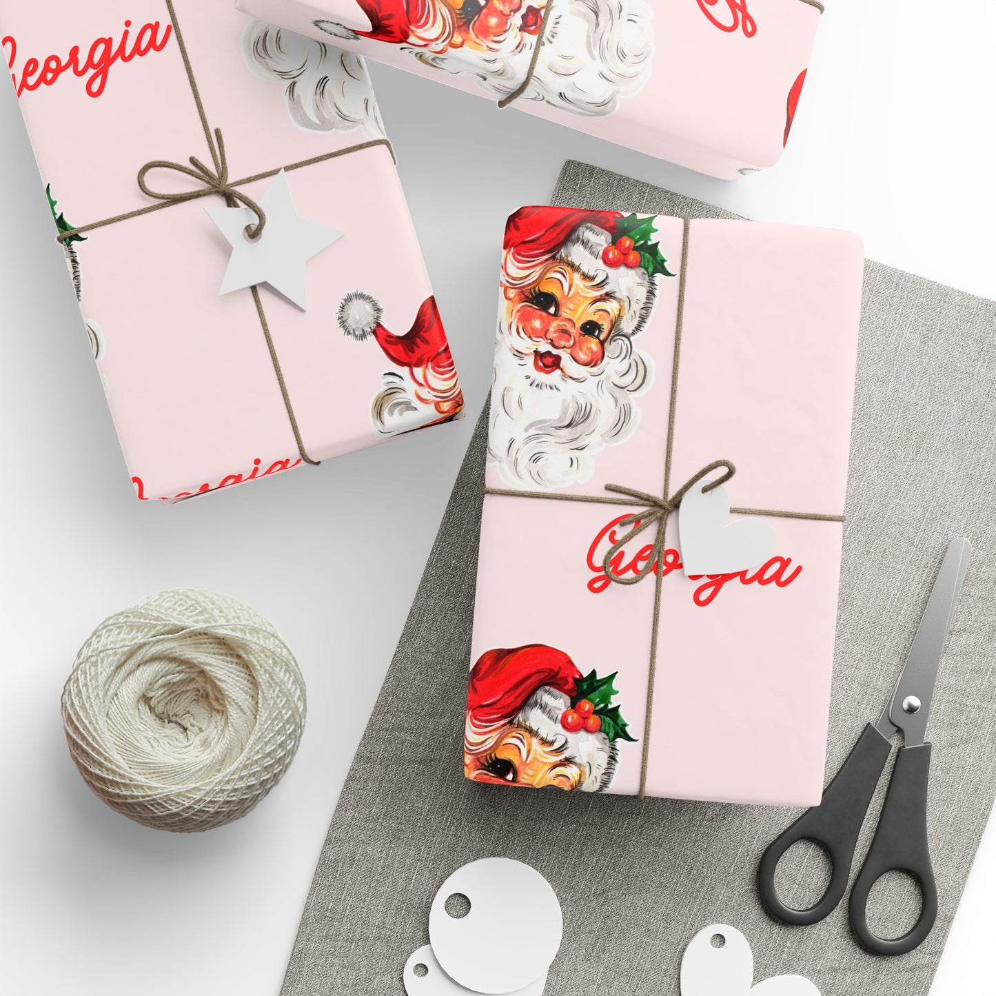 Vintage Santa customized wrapping paper - Pink