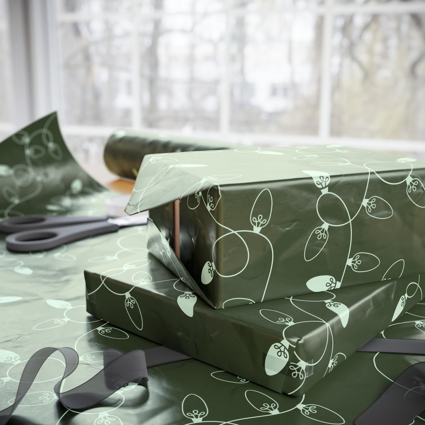 Vintage Christmas Lights Wrapping paper - Green