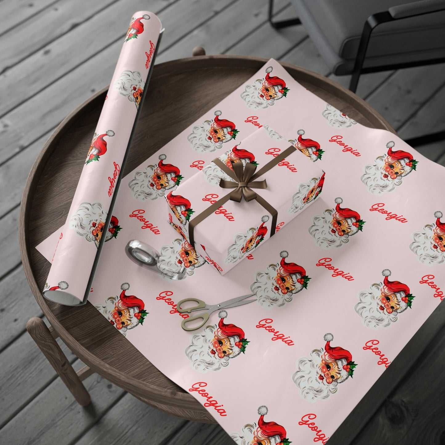 Vintage Santa customized wrapping paper - Pink