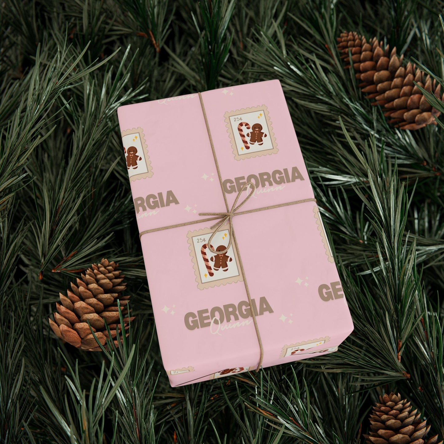 Personalized Gingerbread Stamp wrapping paper Pink concretebarnco