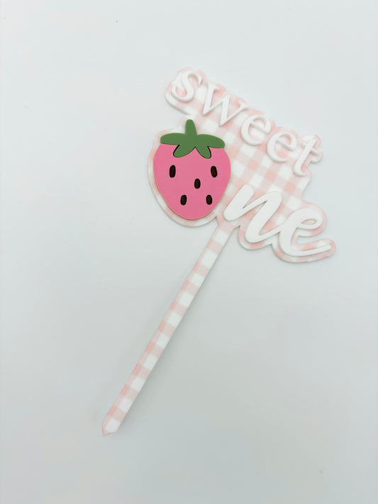 Sweet One strawberry first birthday acrylic cake topper