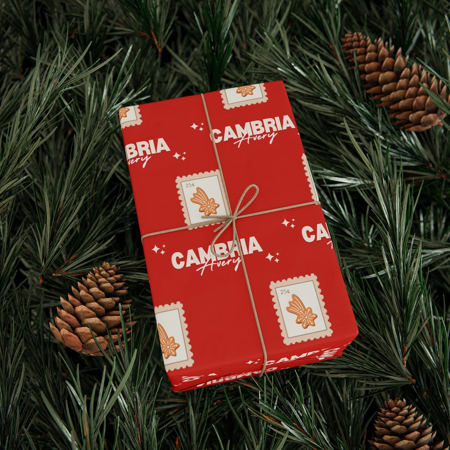 Gingerbread Cookie Stamp wrapping paper Red concretebarnco