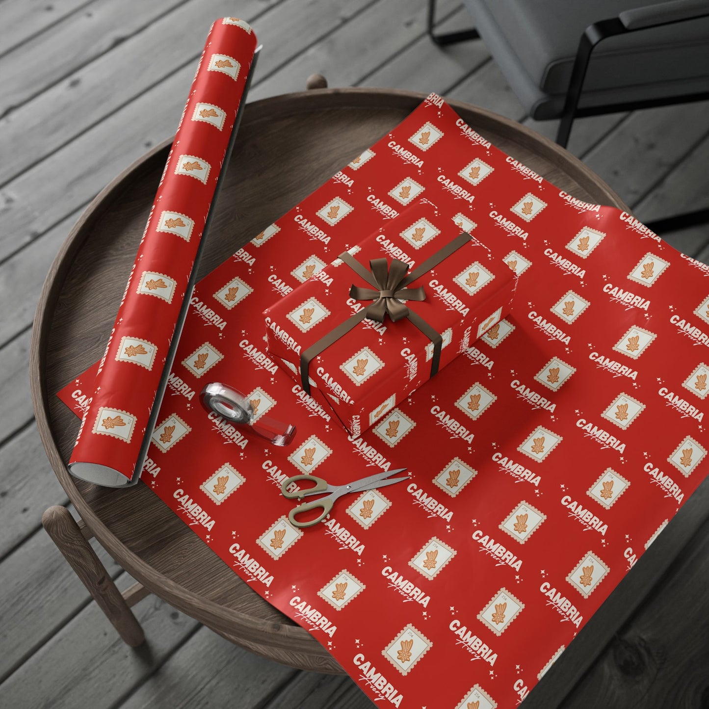 Gingerbread Cookie Stamp wrapping paper Red concretebarnco