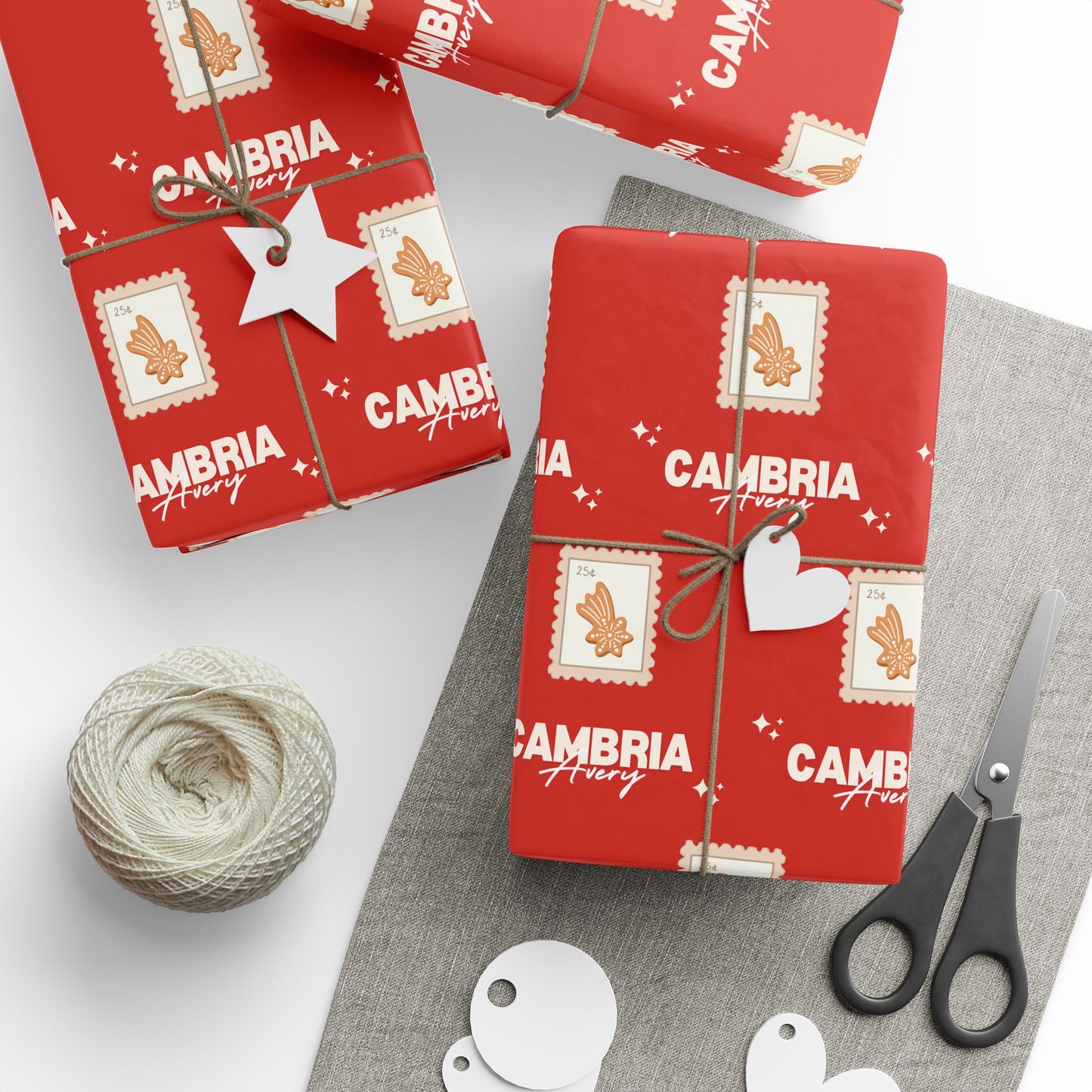 Gingerbread Cookie Stamp wrapping paper Red concretebarnco