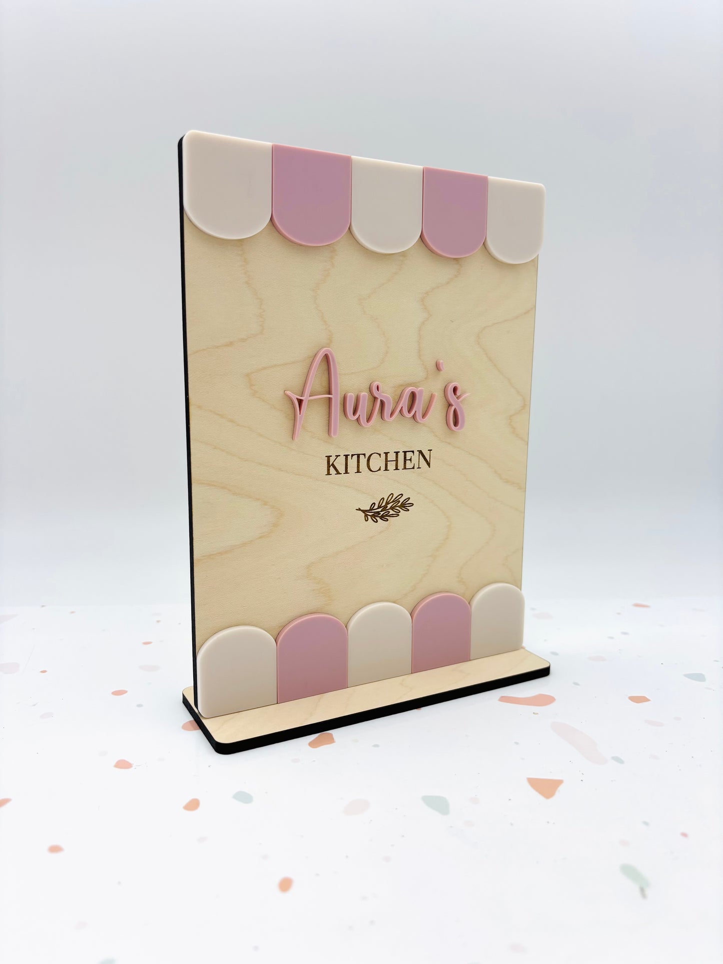 Play Kitchen menu on stand