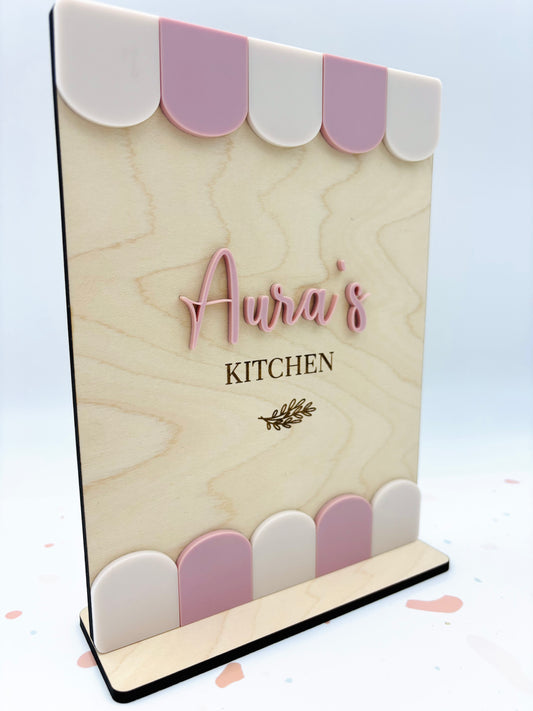 Play Kitchen menu on stand