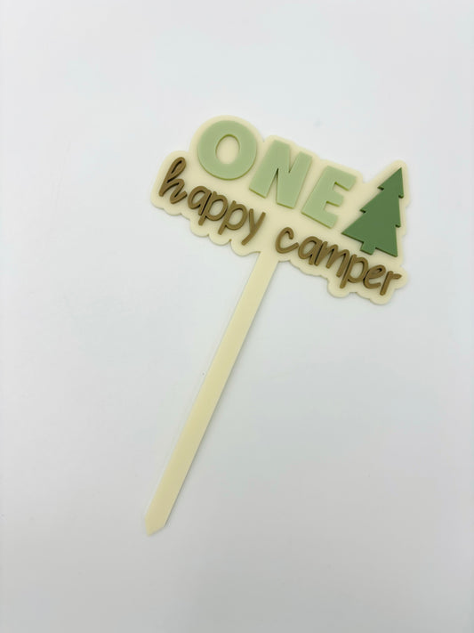 One Happy Camper acrylic cake topper