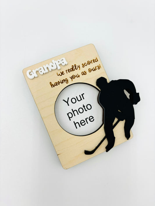 Father's day photo frame magnet - Hockey