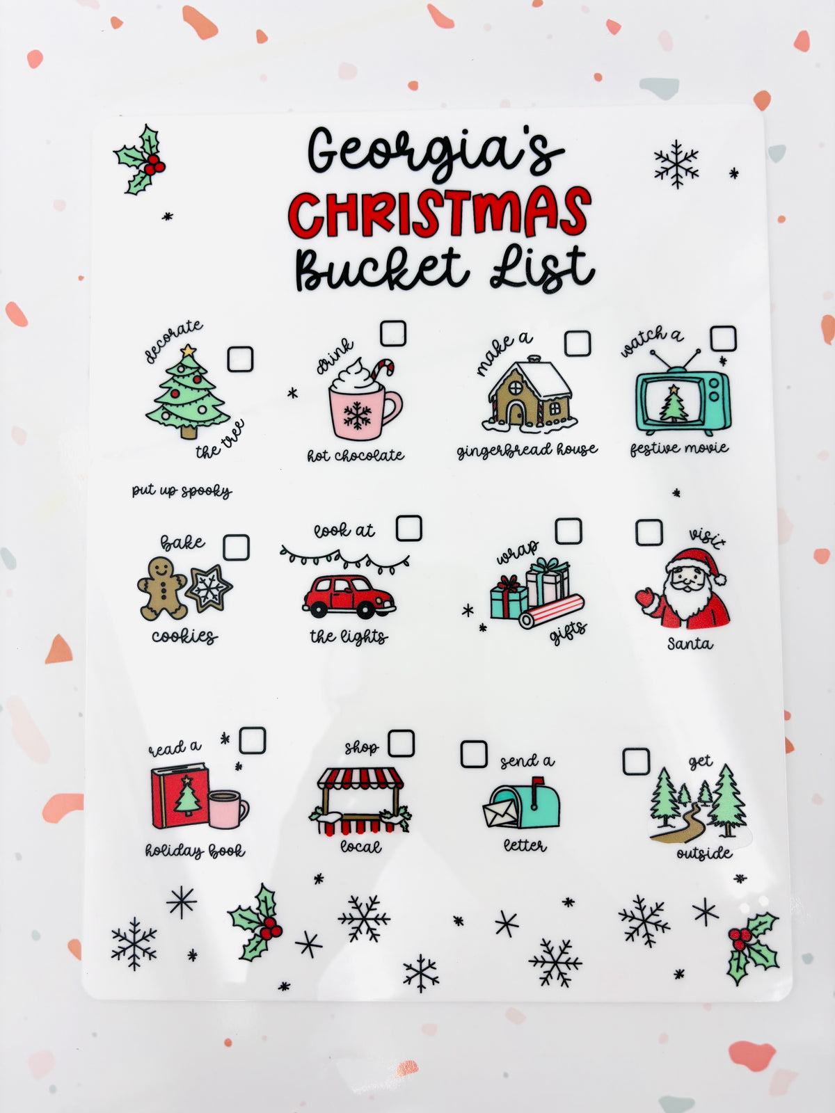 Dry Erase Christmas Bucket List