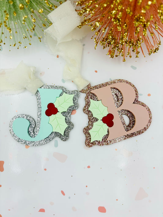 Mistletoe Initial Acrylic Stocking Tags or Ornaments