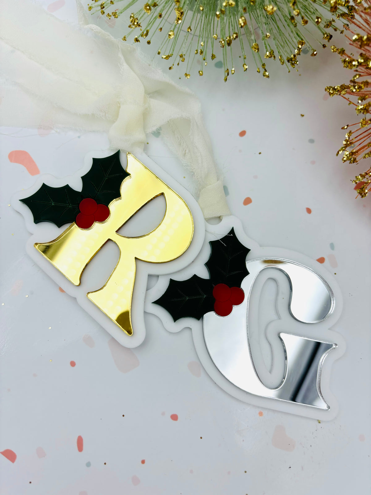 Mistletoe Initial Acrylic Stocking Tags or Ornaments