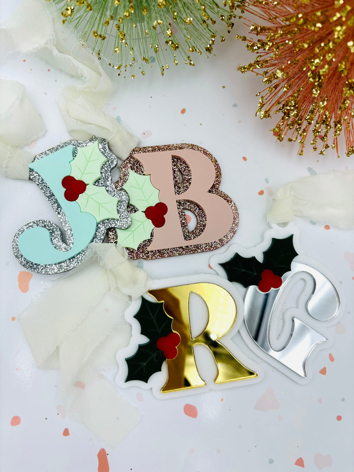 Mistletoe Initial Acrylic Stocking Tags or Ornaments