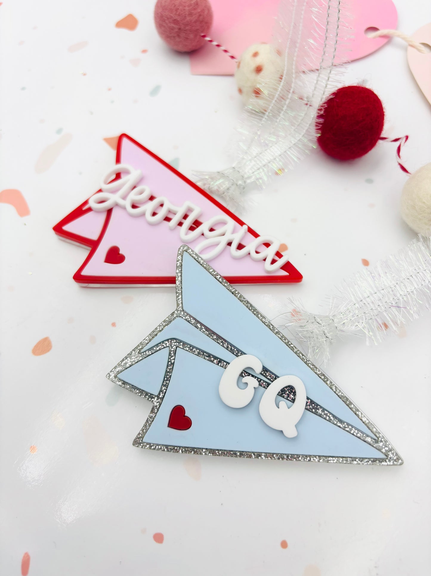 Paper Airplane Valentines basket tag