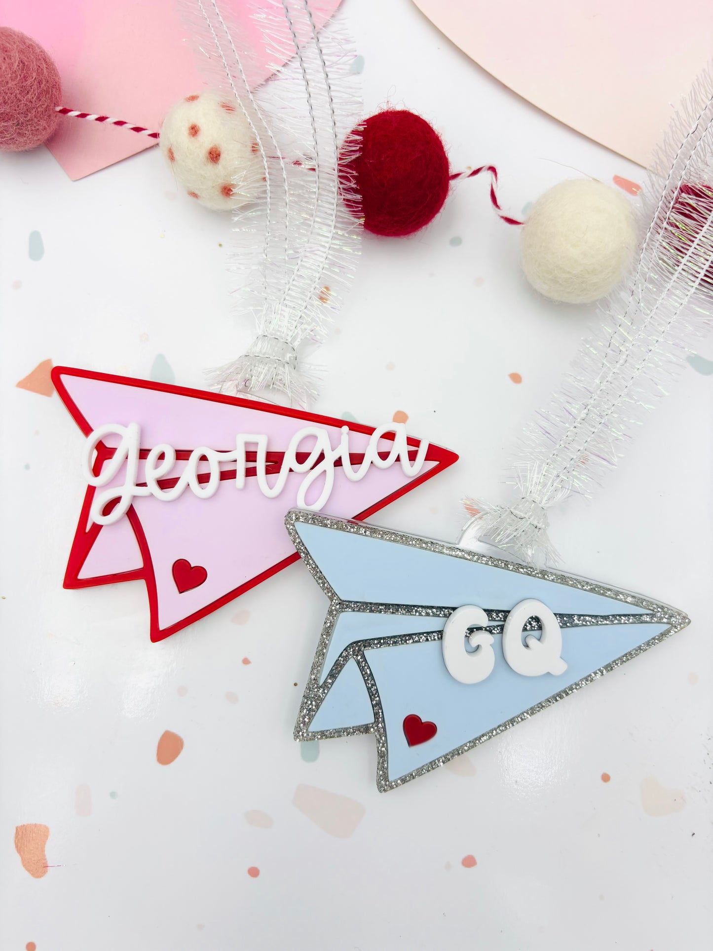 Paper Airplane Valentines basket tag