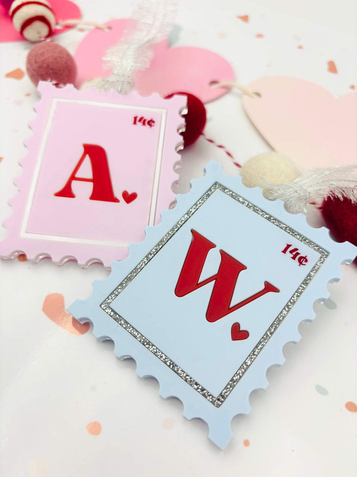 Stamp style Valentines basket tag