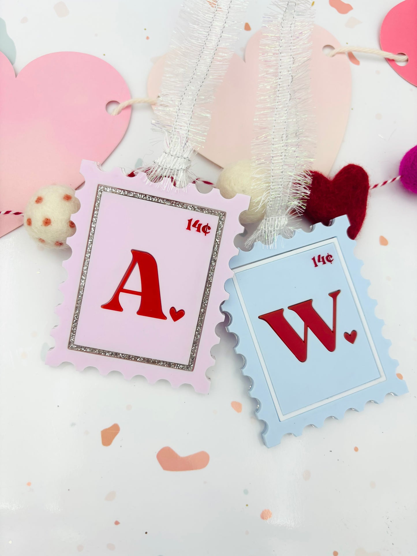 Stamp style Valentines basket tag