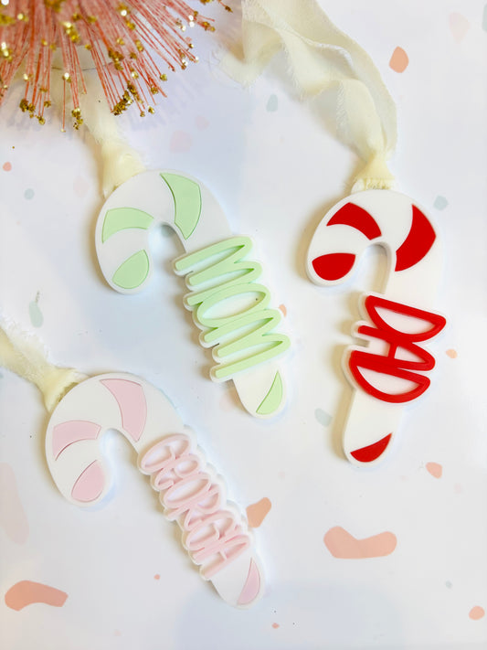Candy Cane Acrylic Christmas Ornament or Stocking tag