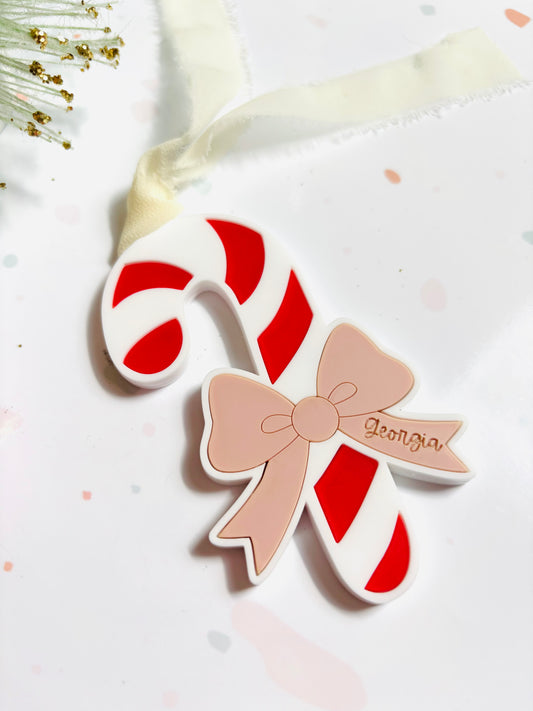 Candy Cane with Bow Christmas Ornament or Stocking tag