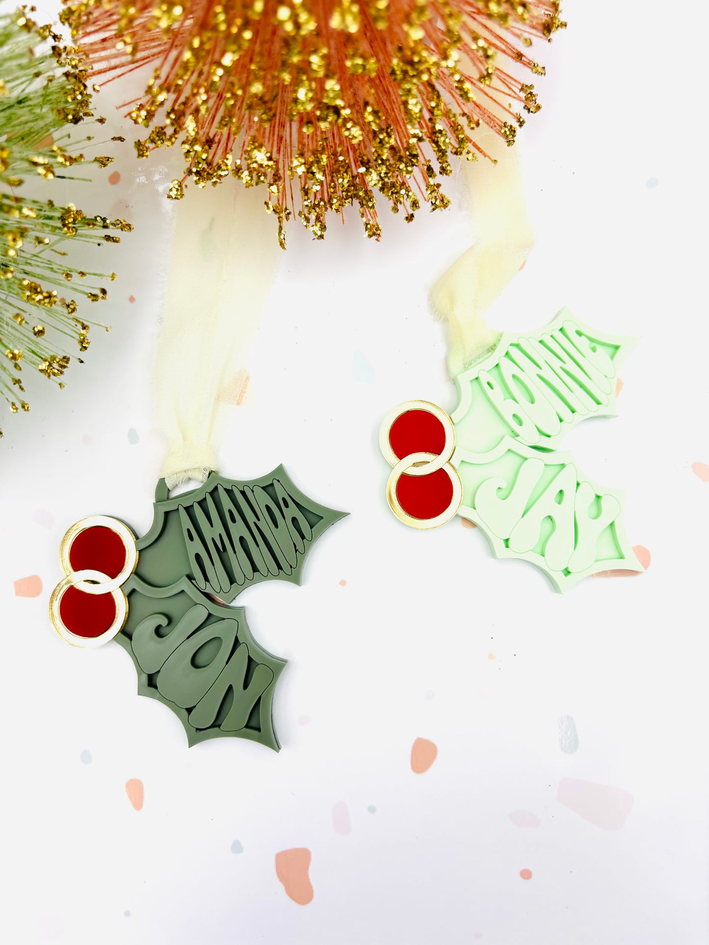 Holly Wedding Christmas Ornament