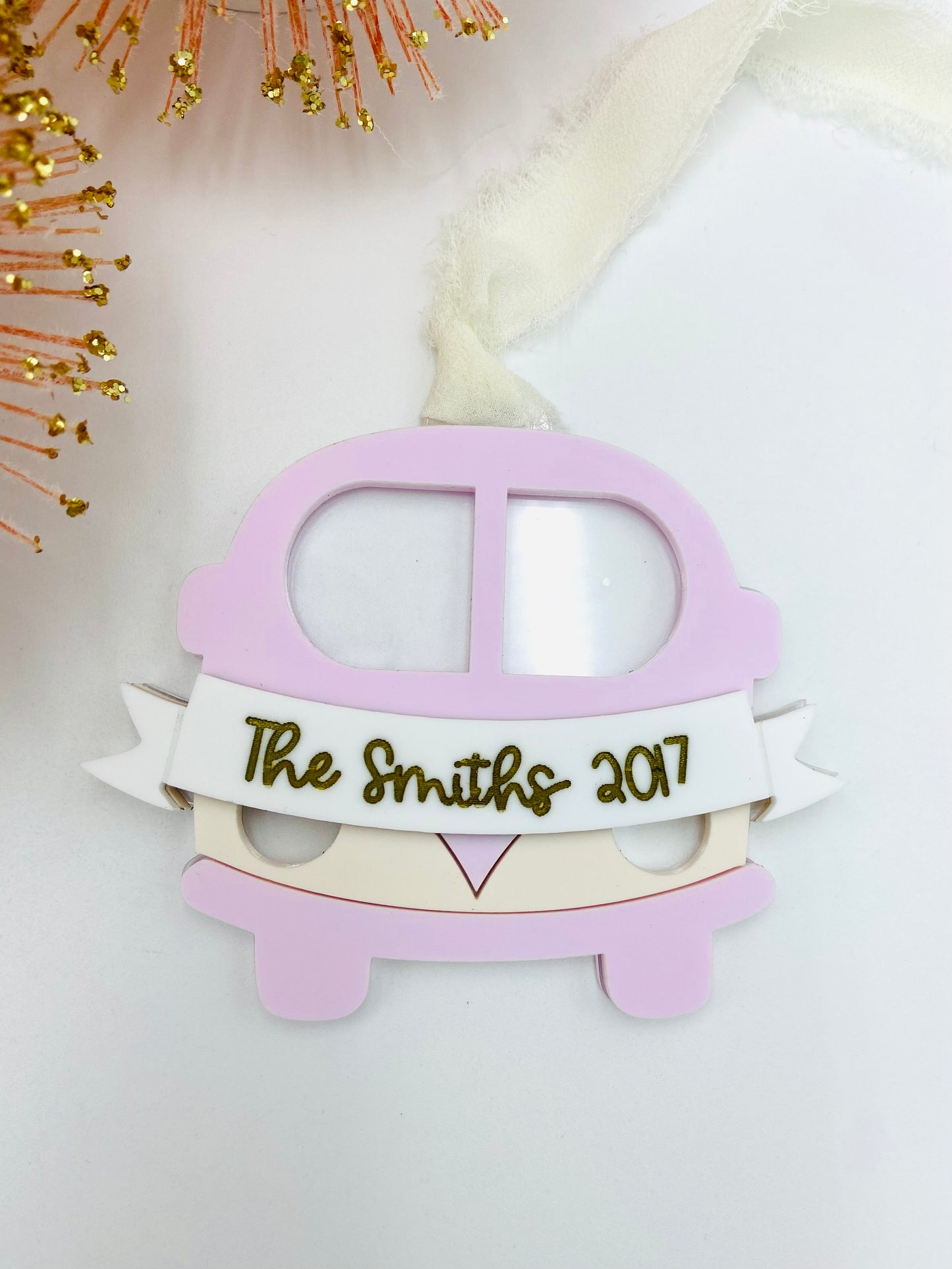 First Year Married Bus Banner Personalized Christmas ornament