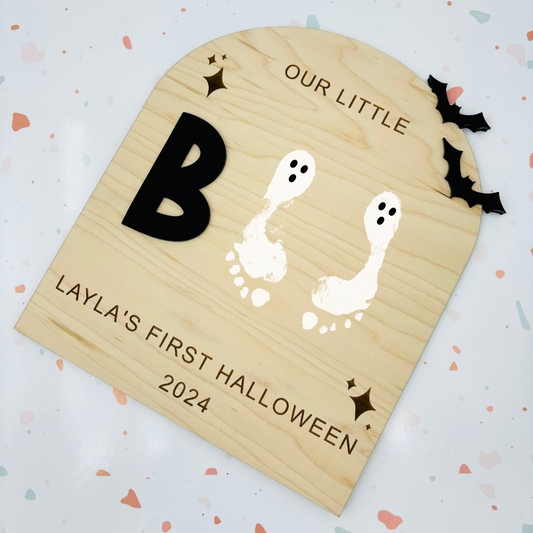 First Halloween footprint DIY sign