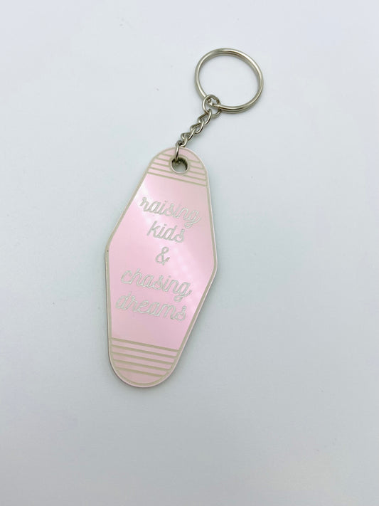 Raising kids & chasing dreams - vintage motel keychain