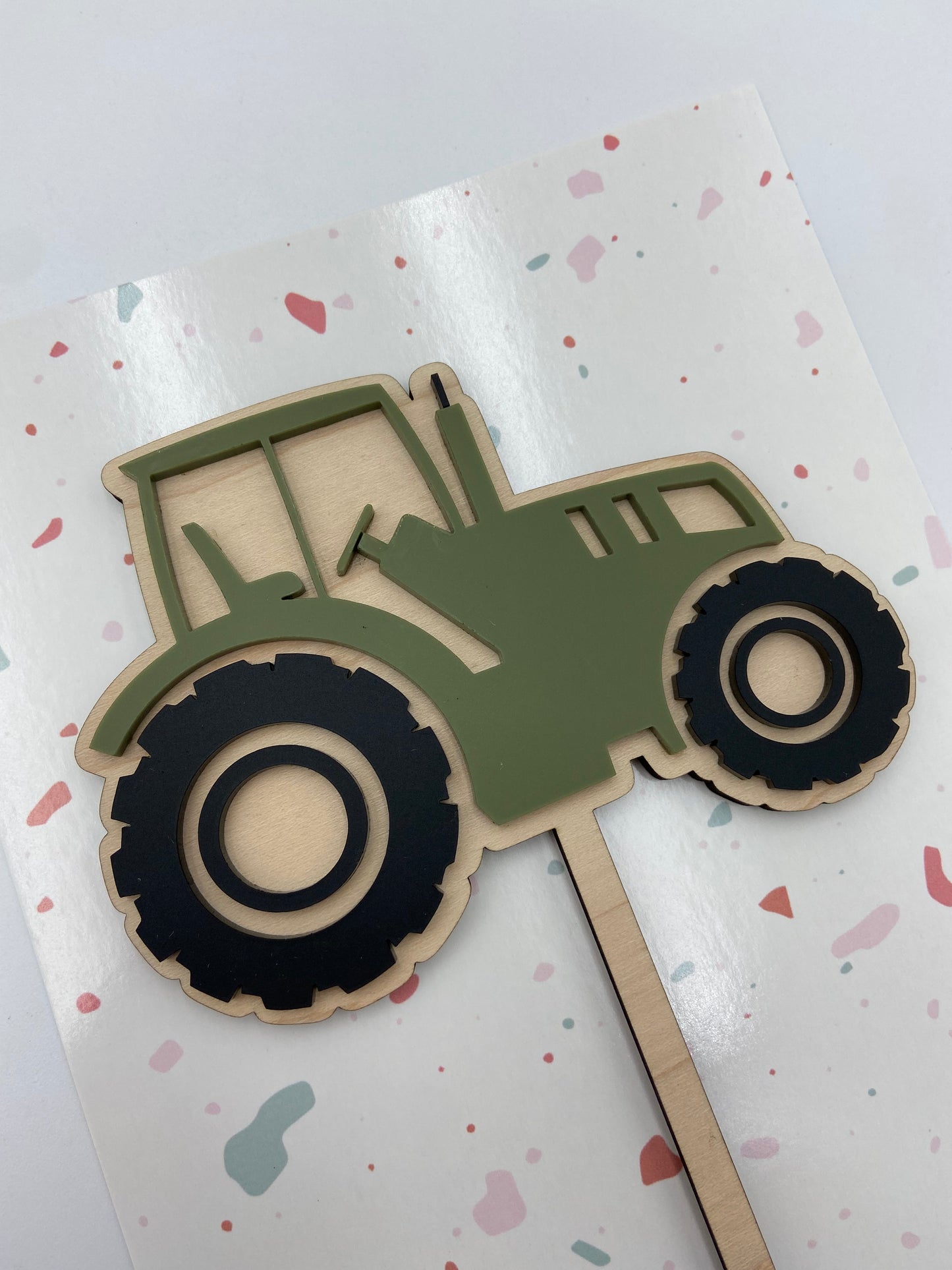 Tractor wood and acrylic cake topper