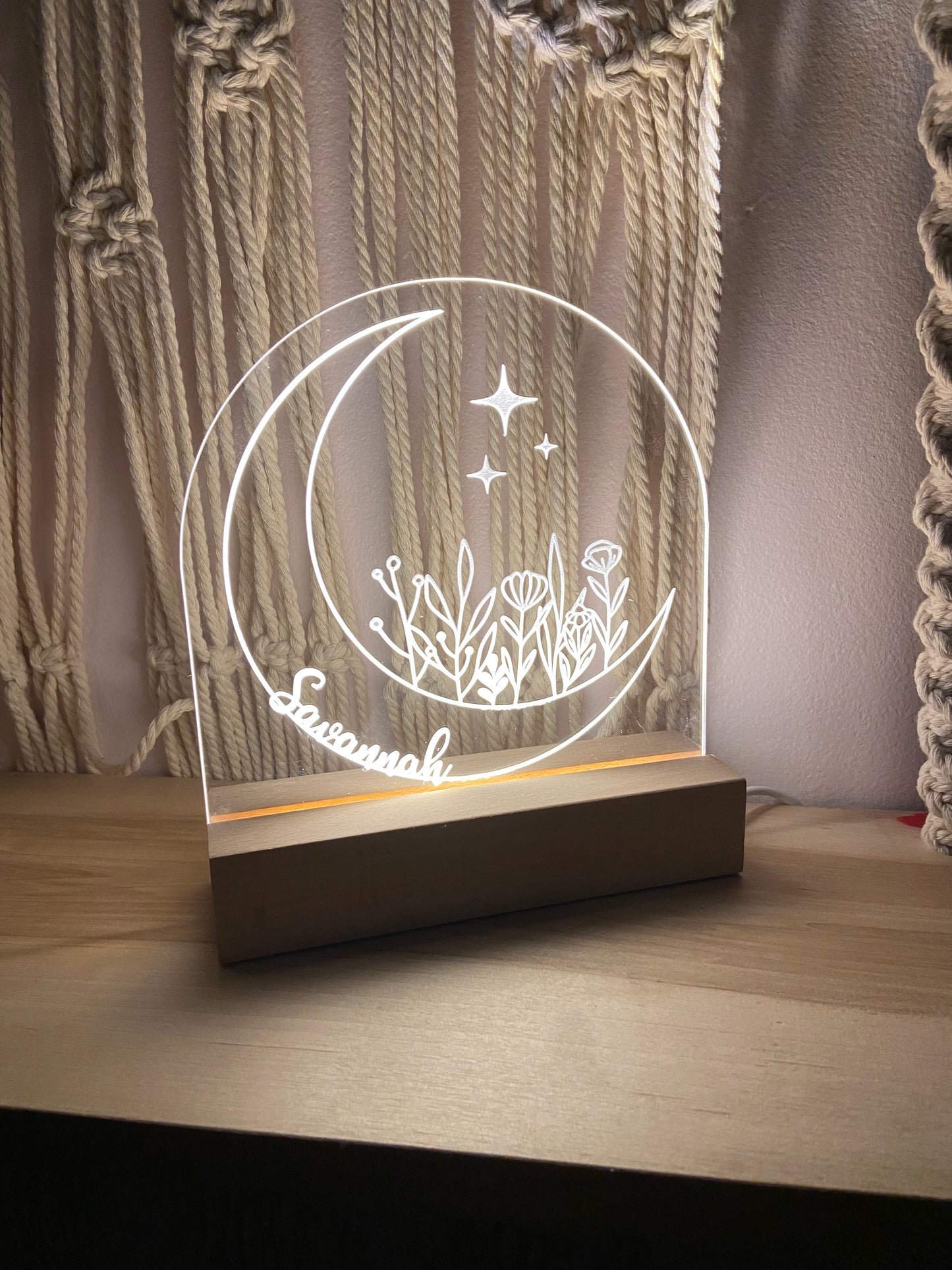 Personalized Floral Moon LED nightlight