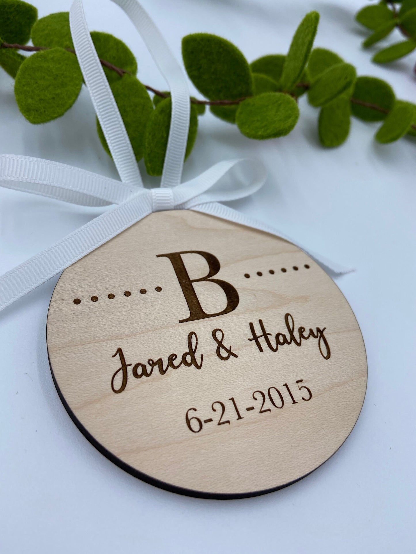 Custom engraved wedding date Christmas ornament