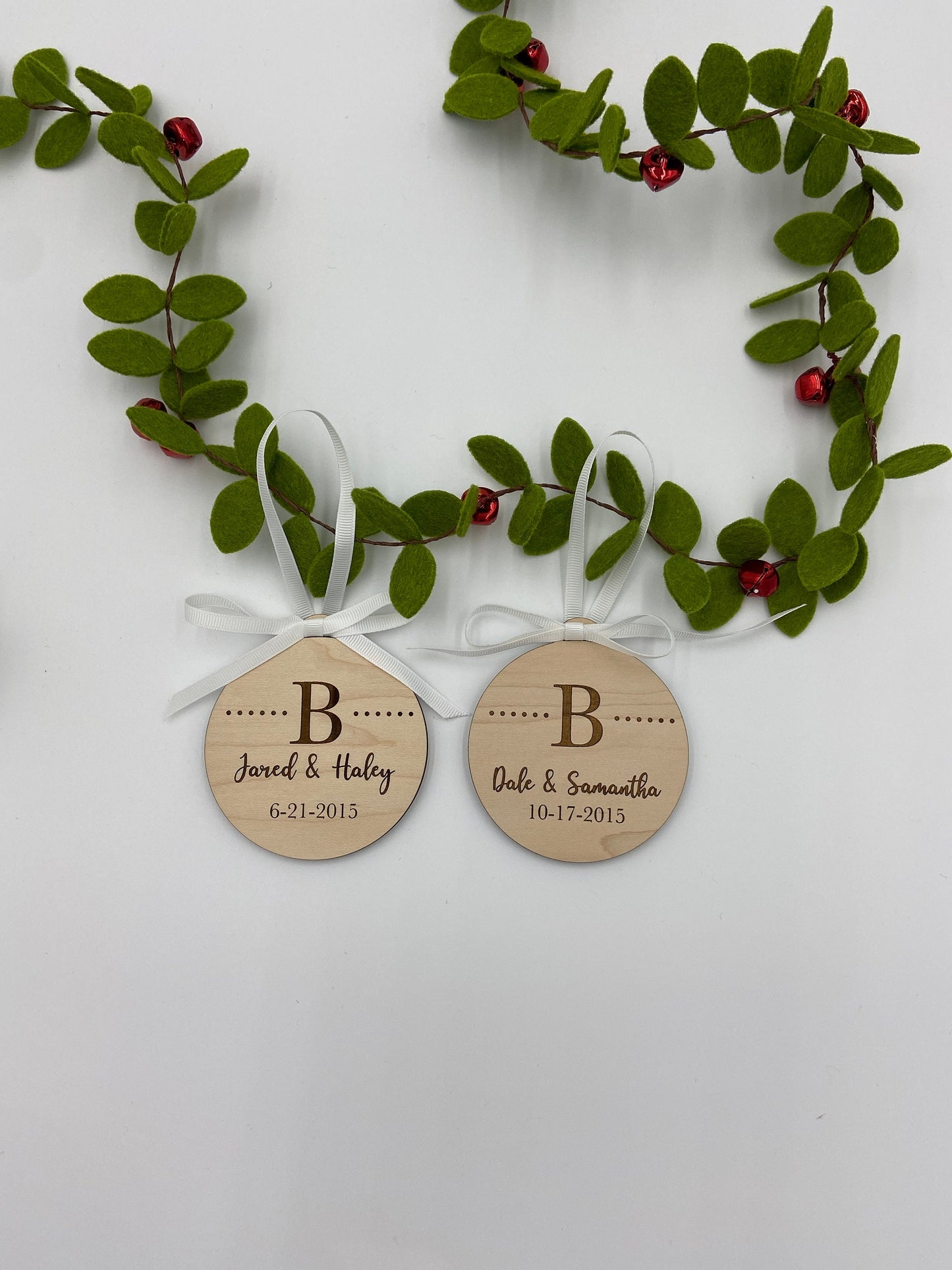 Custom engraved wedding date Christmas ornament