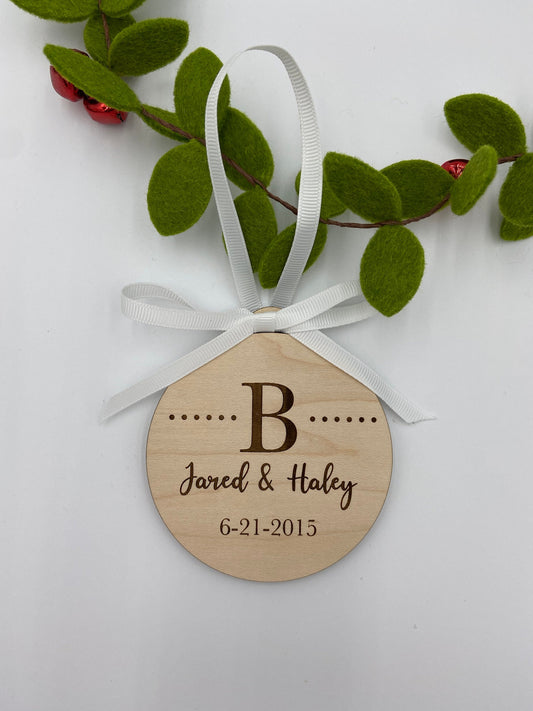 Custom engraved wedding date Christmas ornament