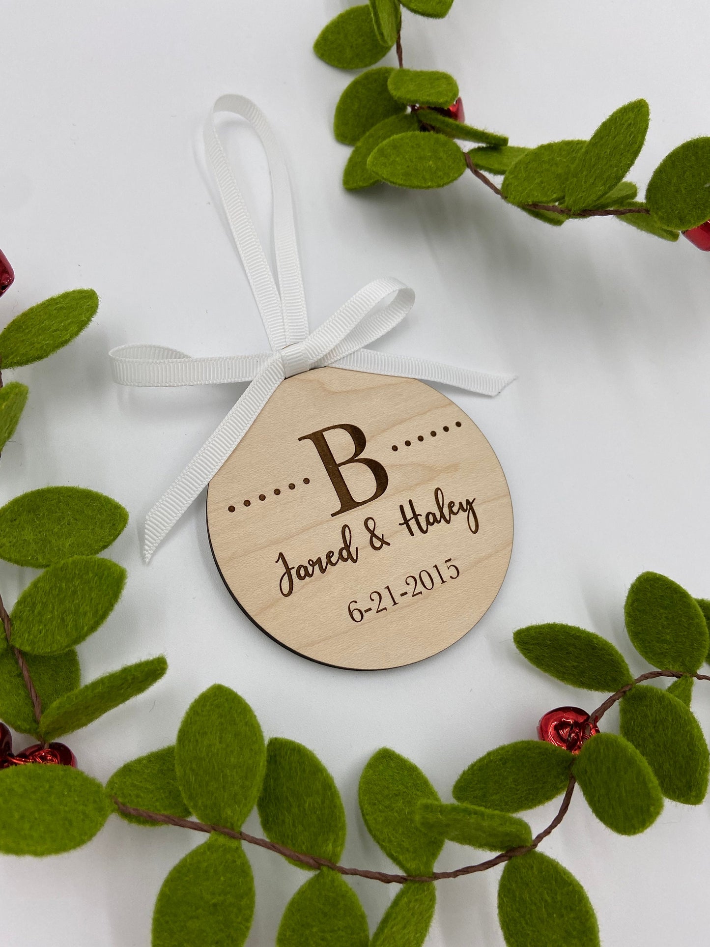 Custom engraved wedding date Christmas ornament