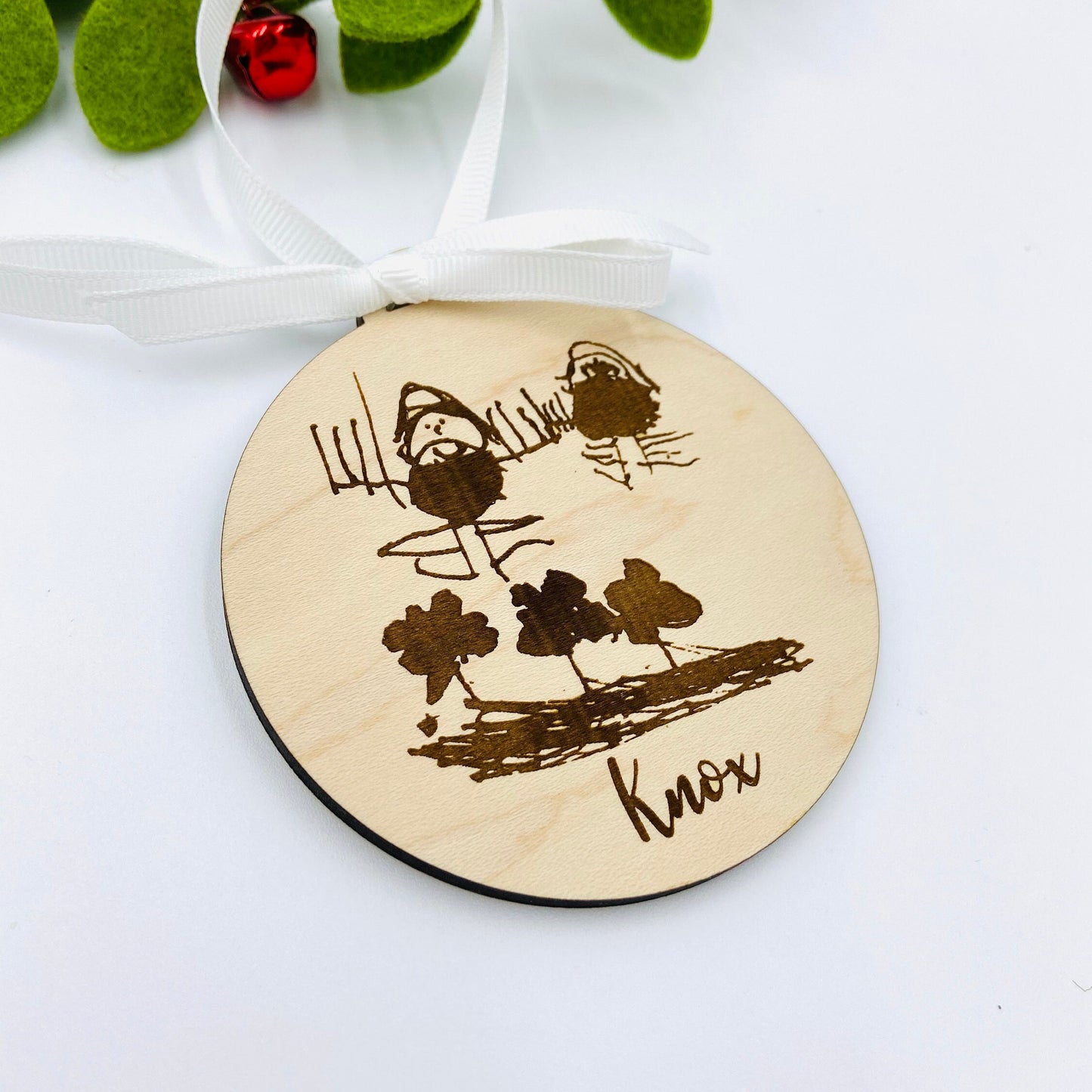 Custom engraved child's drawing Christmas ornament