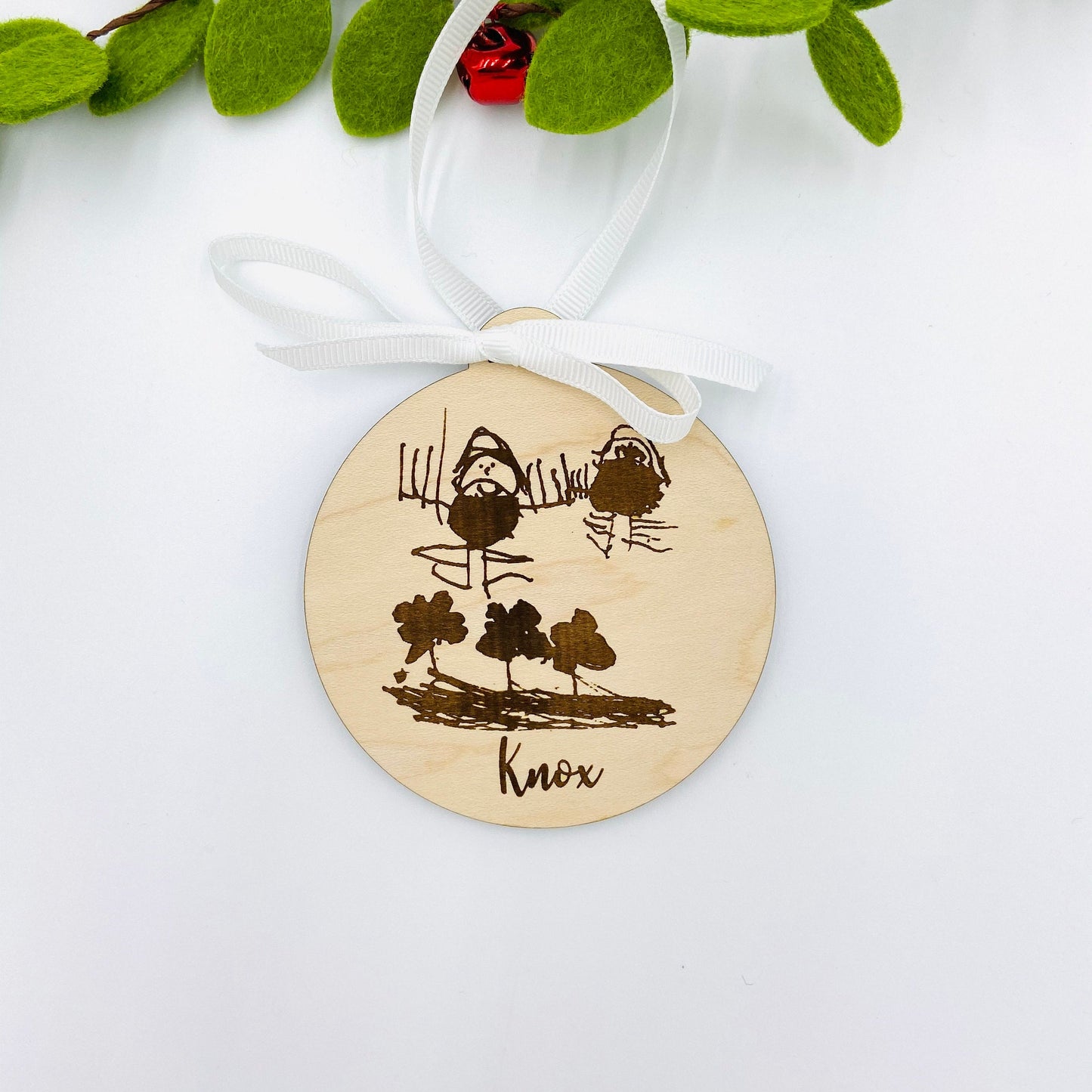 Custom engraved child's drawing Christmas ornament