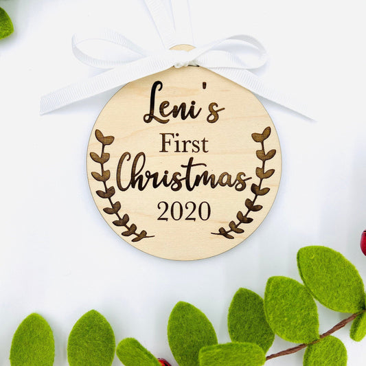 Custom laser engraved baby's first Christmas ornament