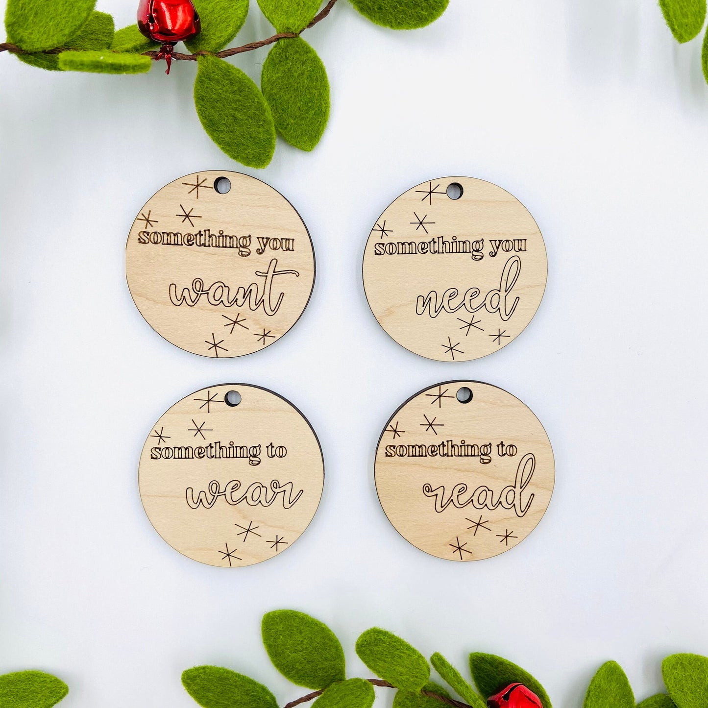 Laser cut gift tags- something you want/need, something to wear/read