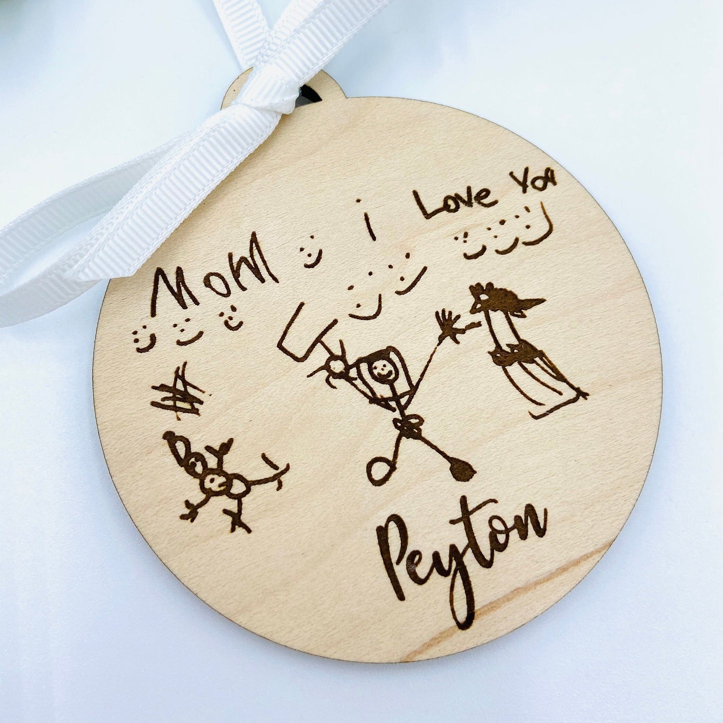 Custom engraved child's drawing Christmas ornament