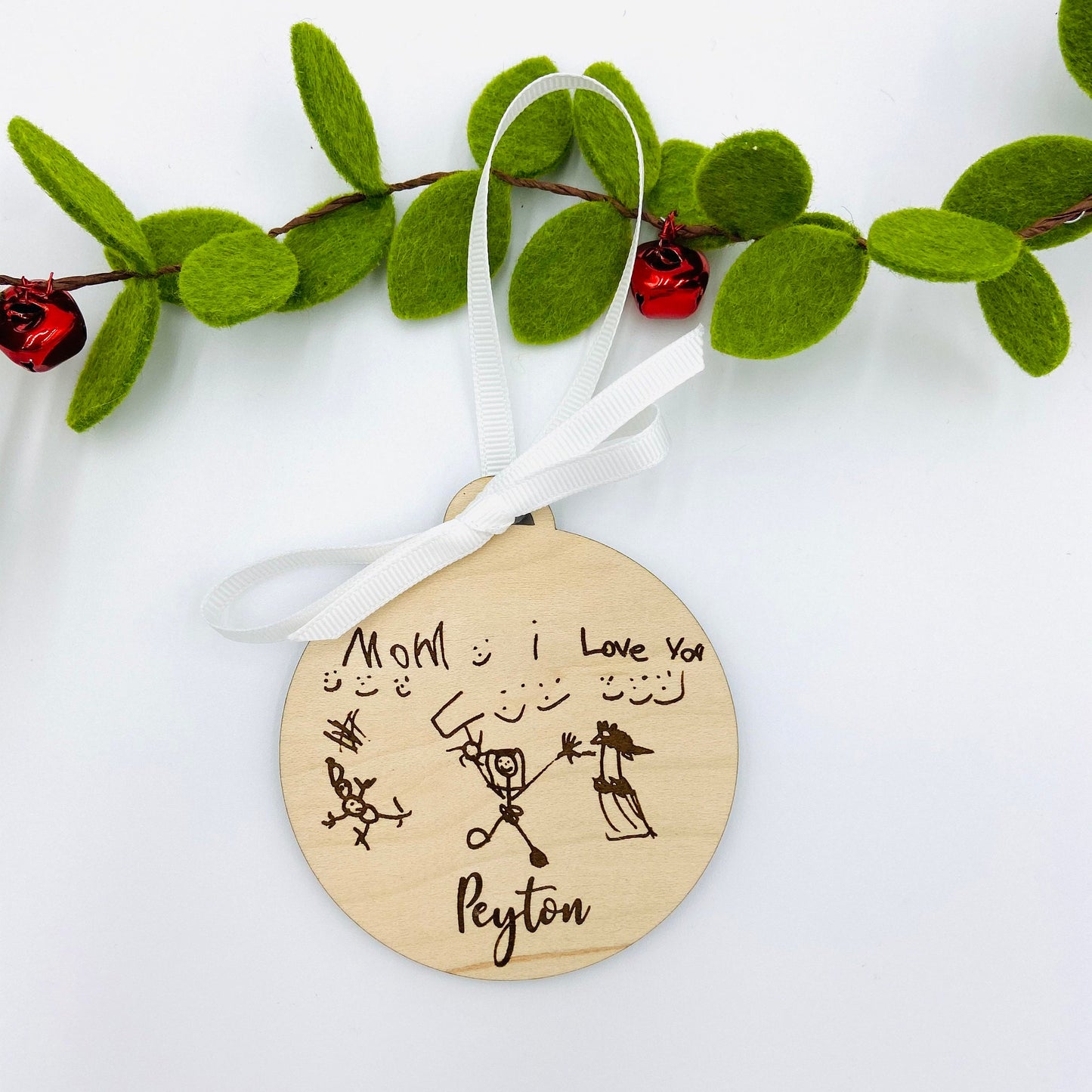 Custom engraved child's drawing Christmas ornament