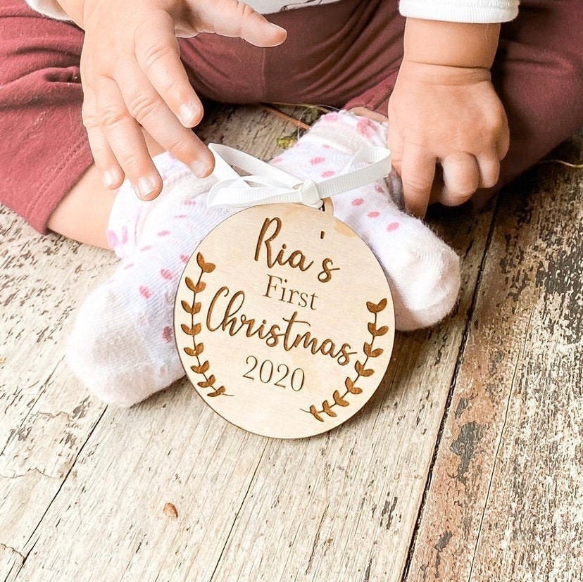 Custom laser engraved baby's first Christmas ornament