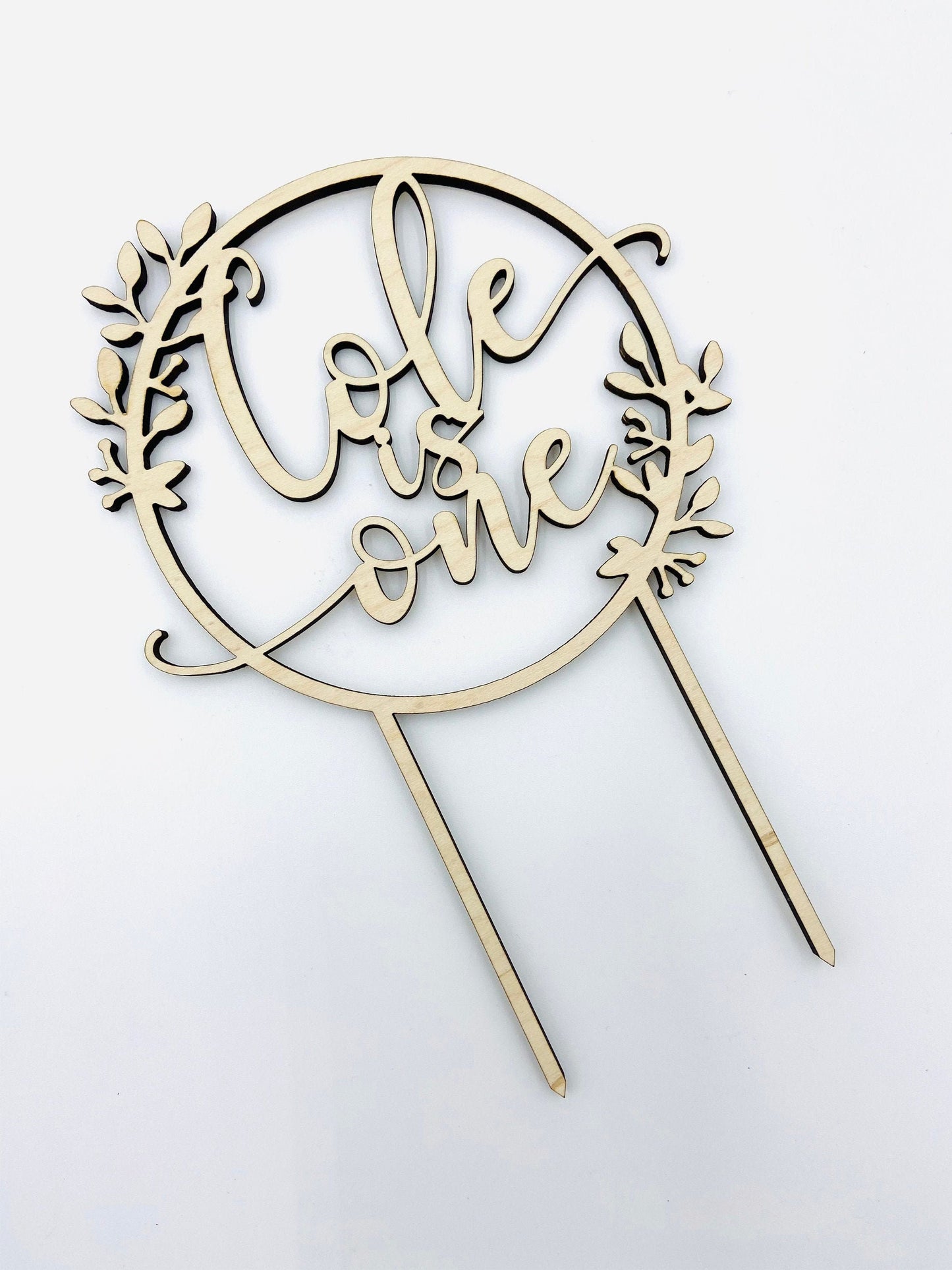 Floral custom phrase wood cake topper