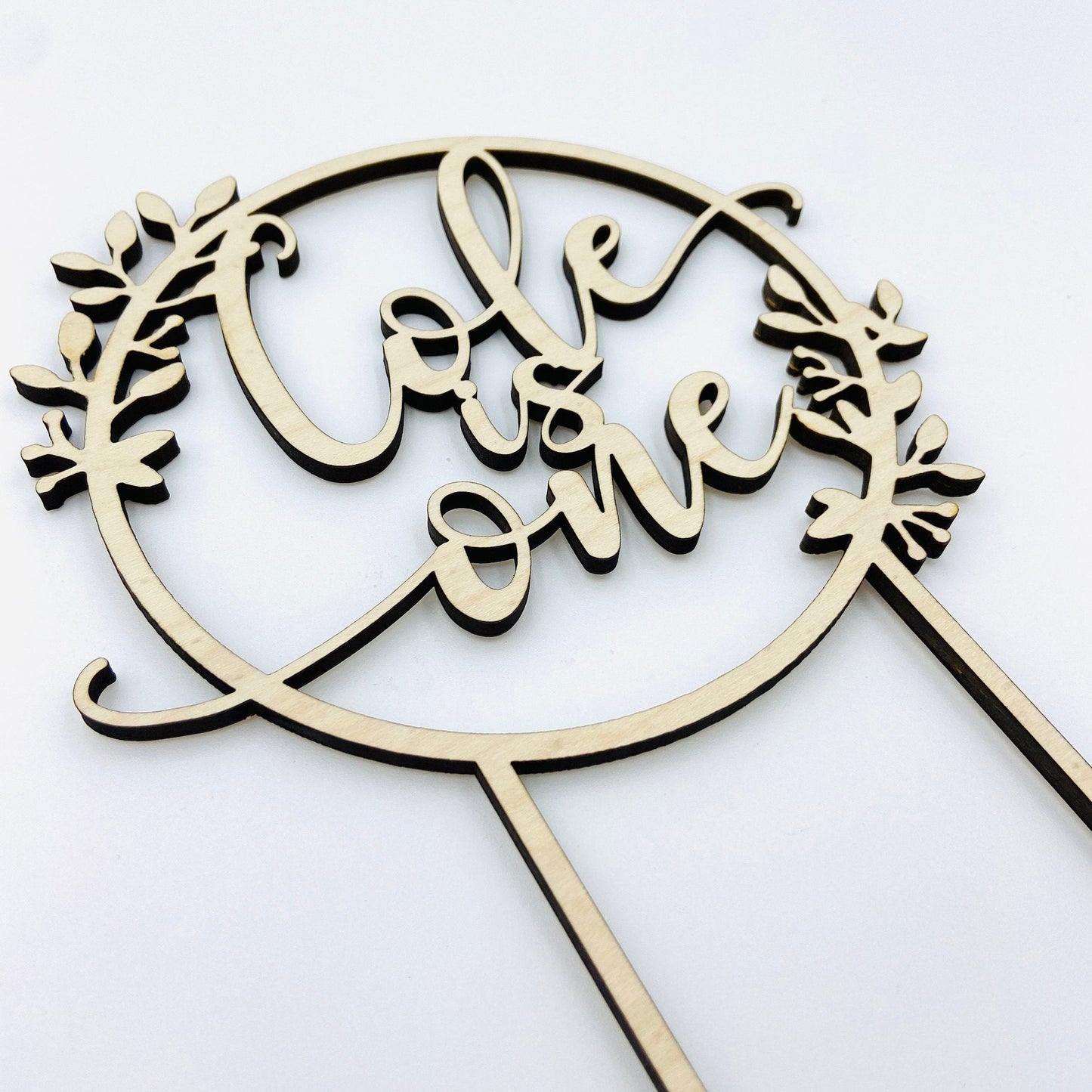 Floral custom phrase wood cake topper