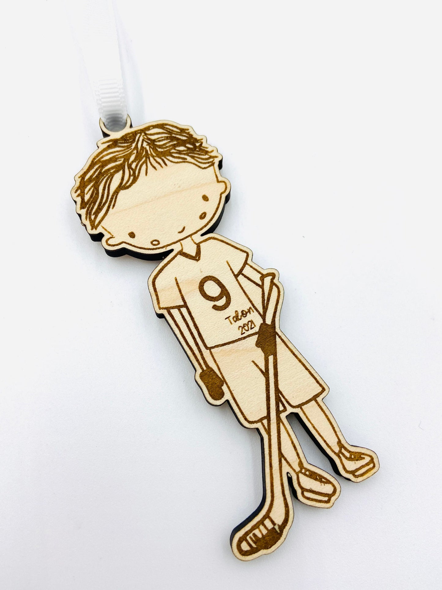 Hockey player custom engraved Christmas ornament