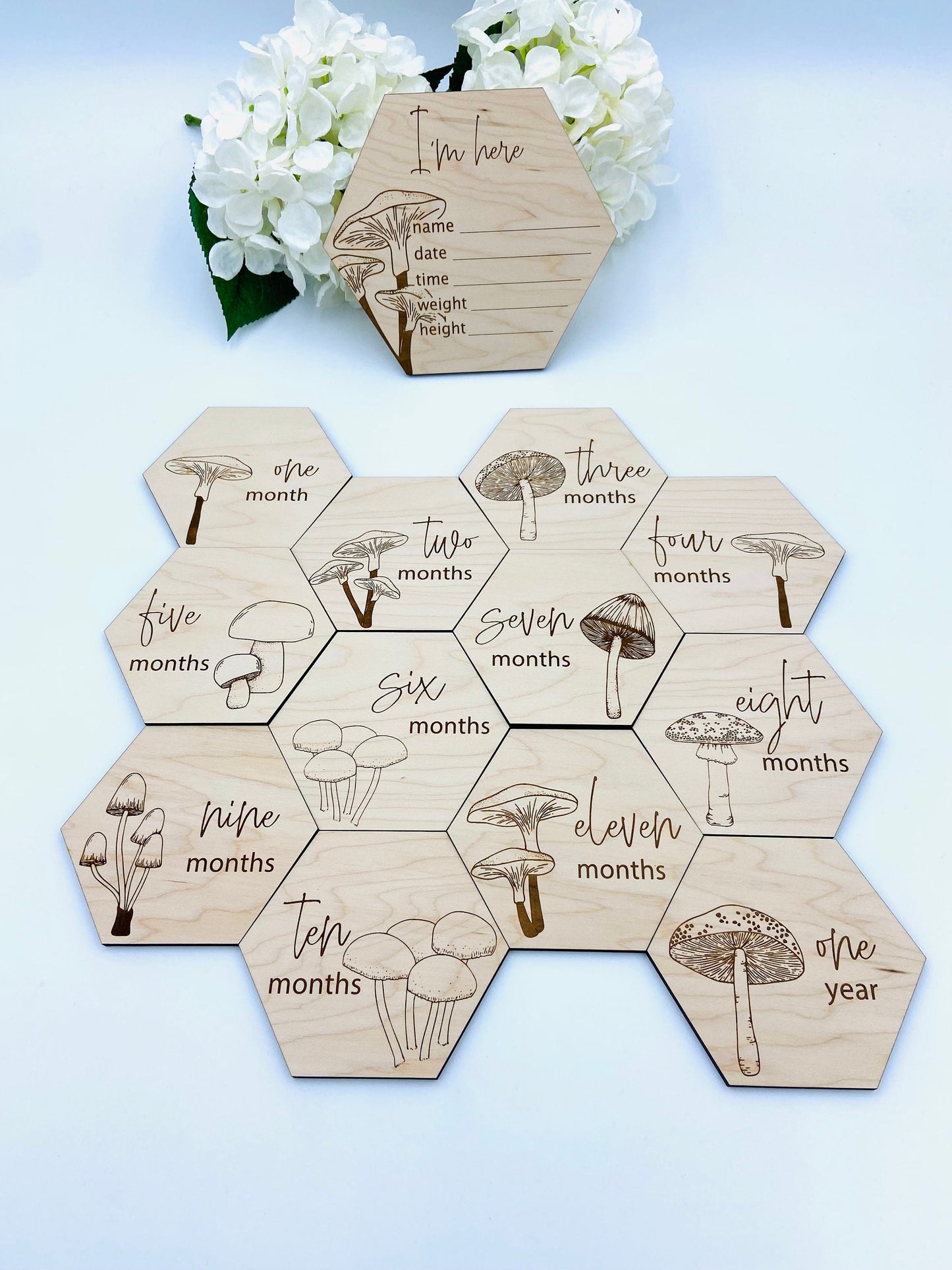 Woodland mushroom wooden monthly milestones