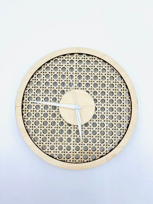 Faux caning wooden wall clock