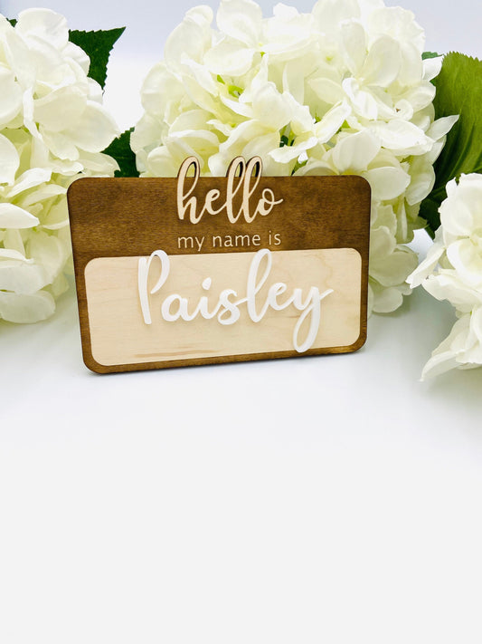 Name announcement photo prop- hello my name is