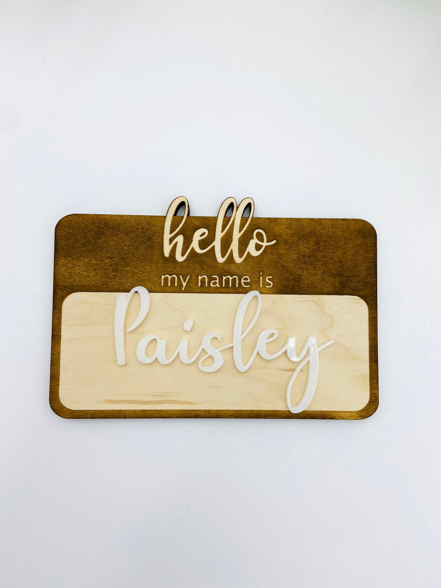 Name announcement photo prop- hello my name is